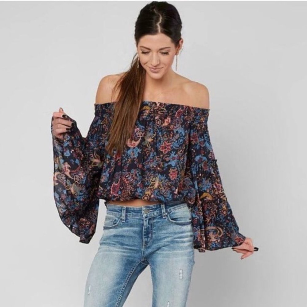 Free People off the shoulder bell sleeve boho top